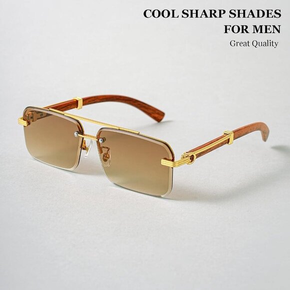 Mens Sunglasses Fashion Rimless Rectangle Sunglasses Square Frameless Sunglasses - Picture 3 of 6